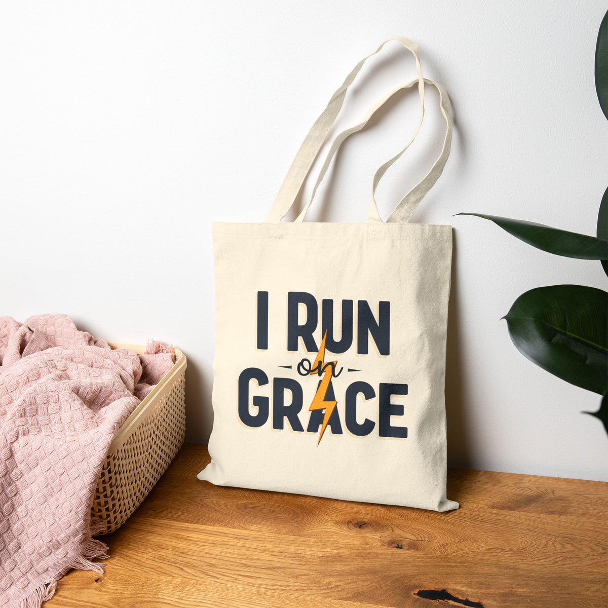 I Run on Grace - Canvas Tote Bag - Strength for the Journey