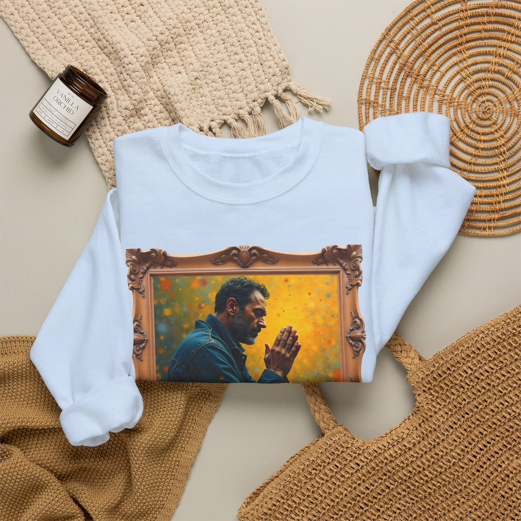 Man in Prayer - Framed | Crewneck Sweatshirt | Christian Art | Faith-Inspired