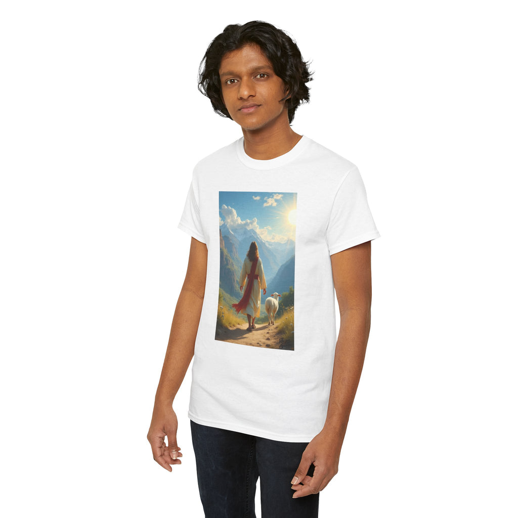 Jesus and the Lost Lamb - T-Shirt | Religious Inspirational Tee, Jesus Faith Artwork