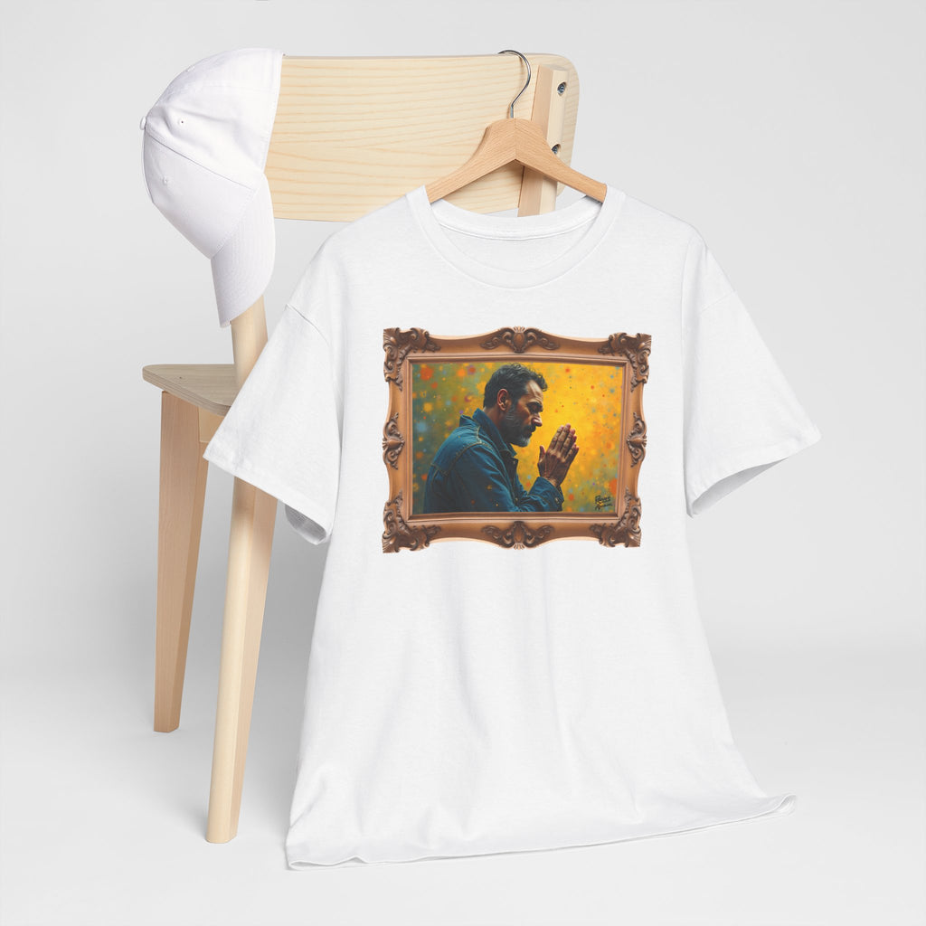 Man in Prayer - Framed - T-Shirt | Religious Inspirational Tee, Prayer Artwork
