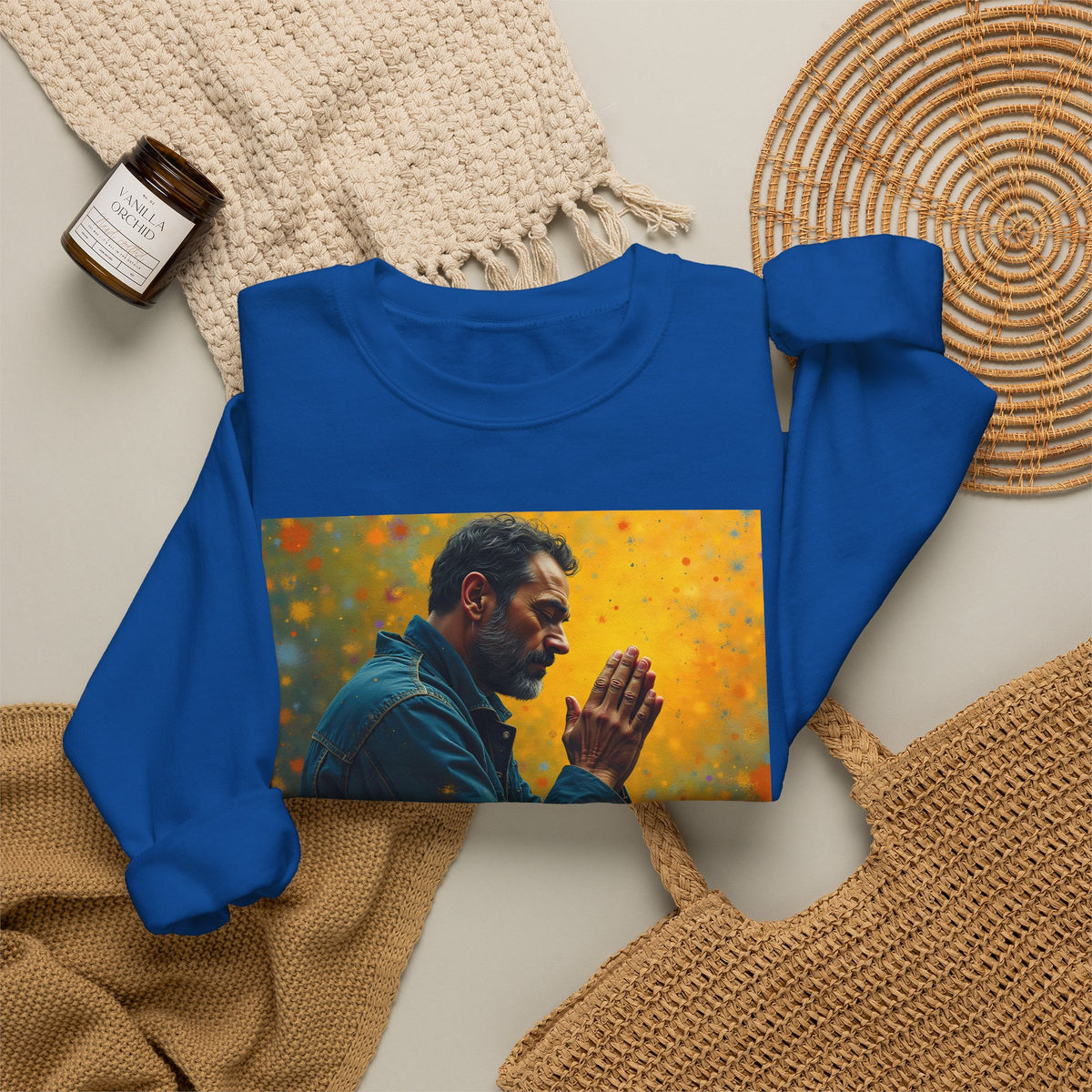 Man in Prayer | Crewneck Sweatshirt | Christian Art | Faith-Inspired