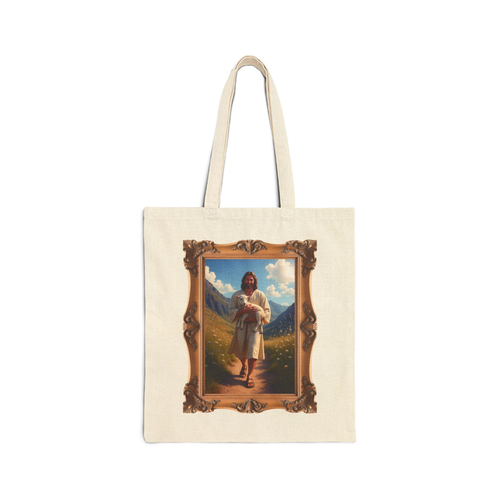 Jesus Carrying the Little Lamb - Framed - Canvas Tote Bag - The Good Shepherd Christian Art
