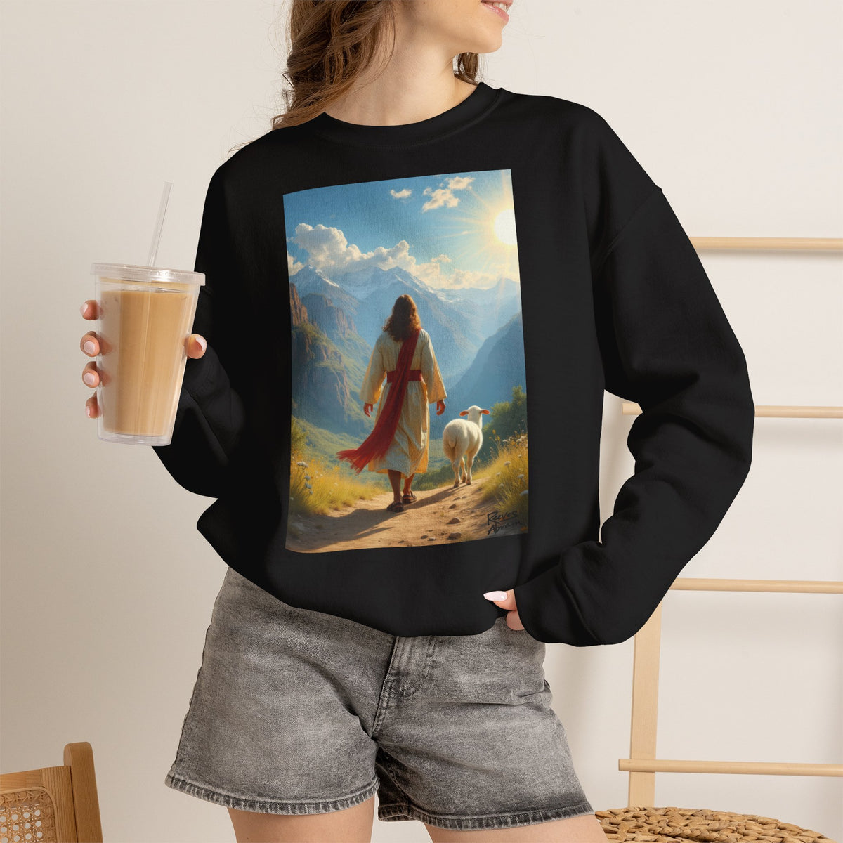 Jesus and the Lost Lamb | Crewneck Sweatshirt | Christian Art | Faith-Inspired