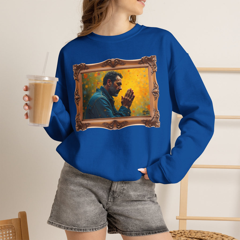 Man in Prayer - Framed | Crewneck Sweatshirt | Christian Art | Faith-Inspired
