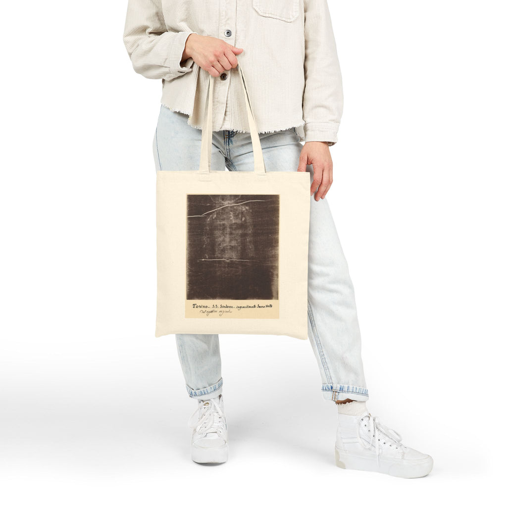 The Holy Face of Jesus - Shroud of Turin 1898 - Canvas Tote Bag - Secondo Pia Historic Photographic Negative - Vintage Christian Art