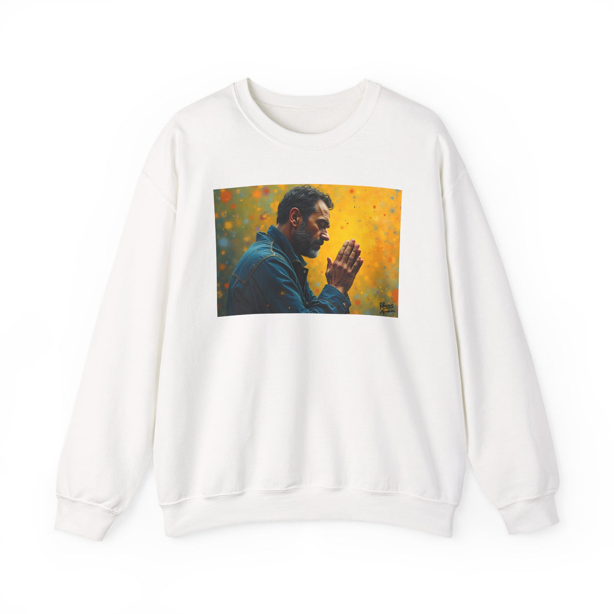 Man in Prayer | Crewneck Sweatshirt | Christian Art | Faith-Inspired