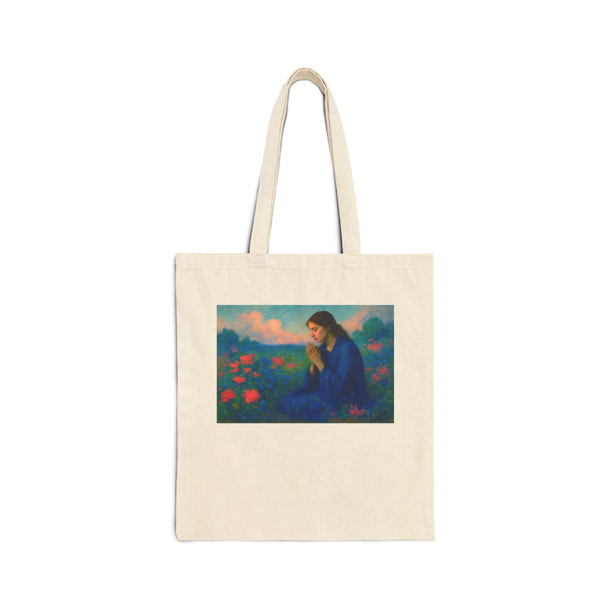 Praying Woman in Wildflowers - Canvas Tote Bag