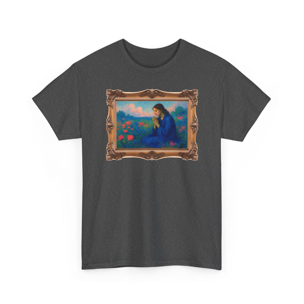 Praying Woman in Wildflowers - Framed - T-Shirt | Religious Inspirational Tee, Prayer Shirt