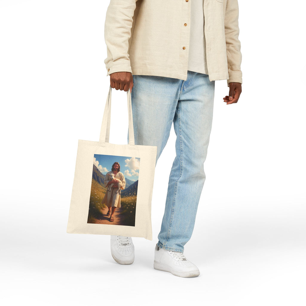 Jesus Carrying the Little Lamb - Canvas Tote Bag - The Good Shepherd Christian Art