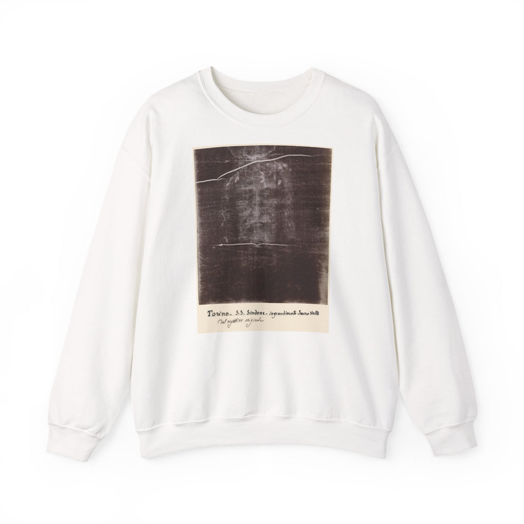 The Holy Face of Jesus - Shroud of Turin 1898 - Crewneck Sweatshirt | Secondo Pia Historic Photographic Negative - Vintage Christian Art