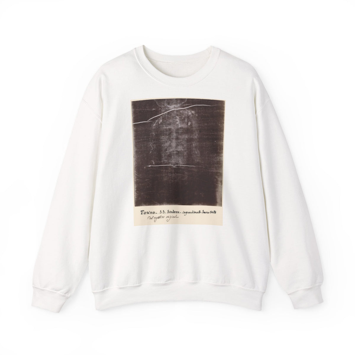 The Holy Face of Jesus - Shroud of Turin 1898 - Crewneck Sweatshirt | Secondo Pia Historic Photographic Negative - Vintage Christian Art
