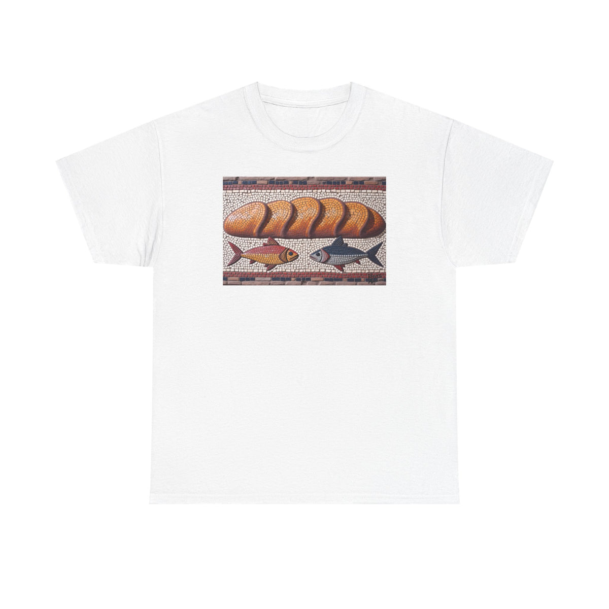 Five Loaves and Two Fish Mosaic - T-Shirt | Religious Inspirational Tee | Roman-Era-Inspired Christian Art