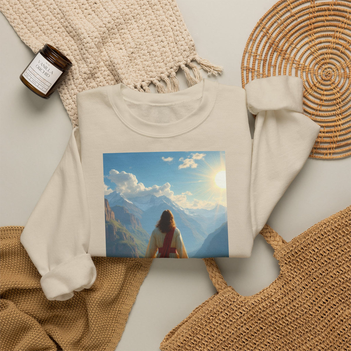 Jesus and the Lost Lamb | Crewneck Sweatshirt | Christian Art | Faith-Inspired