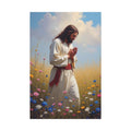 Jesus Praying in Meadow | 24" x 36" Canvas (Vertical) | Christian Wall Art | Home Decor