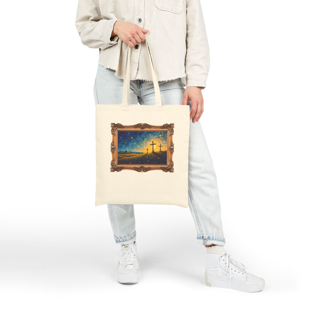 Three Crosses on Hill - Framed - Canvas Tote Bag