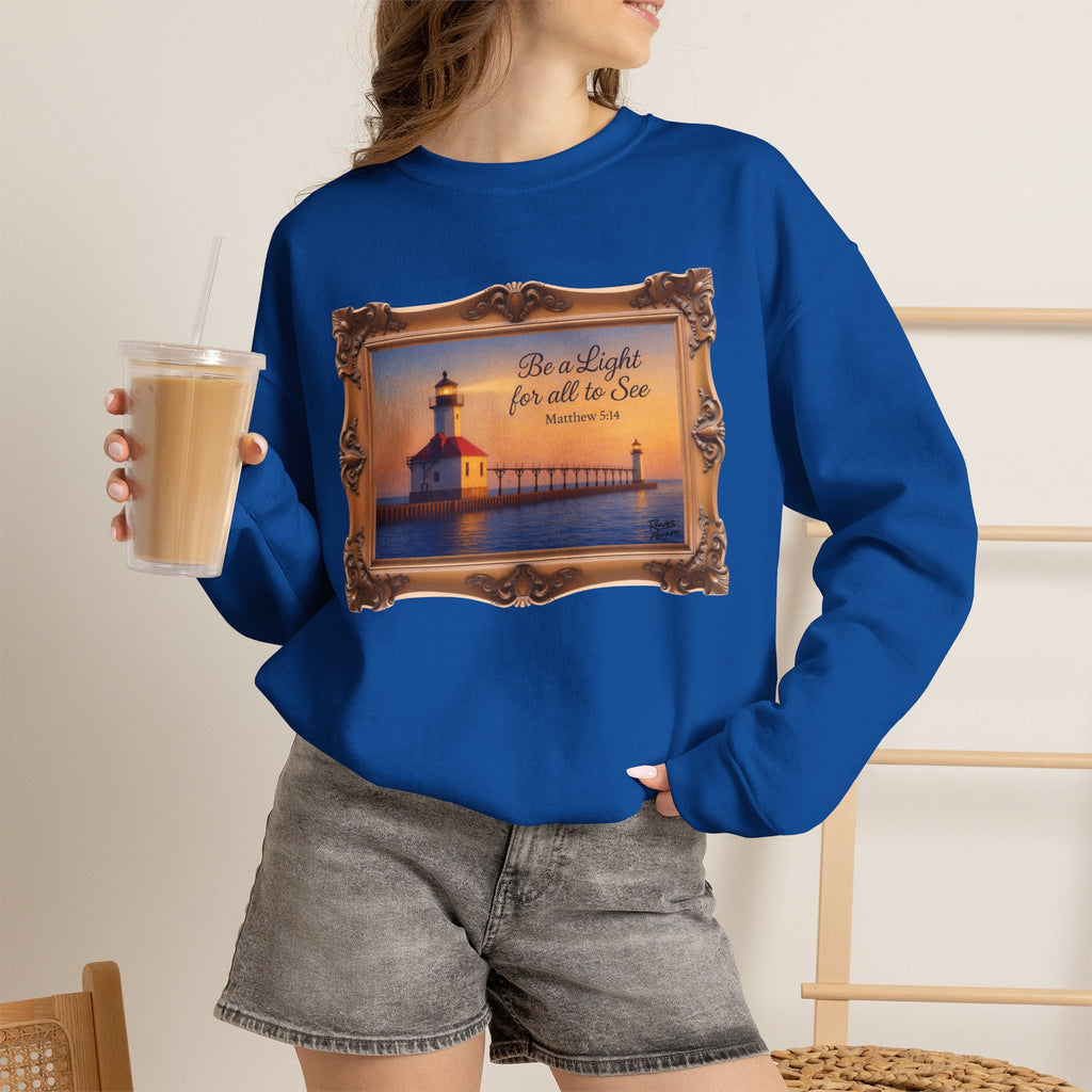 Be a Light - Matthew 5:14 - Framed | Crewneck Sweatshirt | Christian Art | Inspirational Scripture