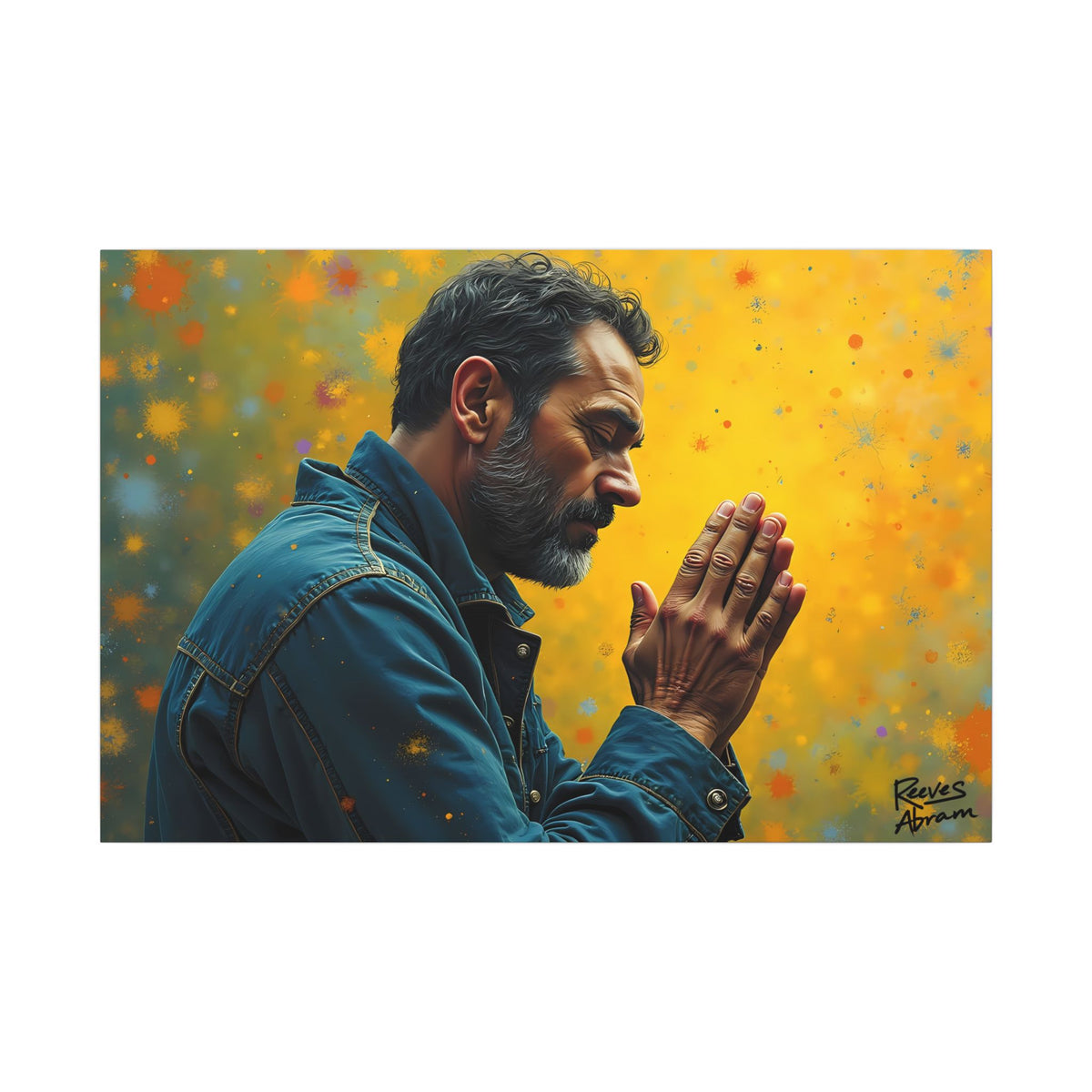Man in Prayer Illustration | 36" x 24" Canvas (Horizontal) | Christian Art | Home Decor | Wall Art