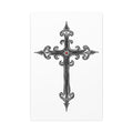 Ornate Silver Jeweled Cross Sketch | 24" x 36" Canvas (Vertical) | Christian Wall Art | Faith Home Decor | Inspirational Gothic-Style