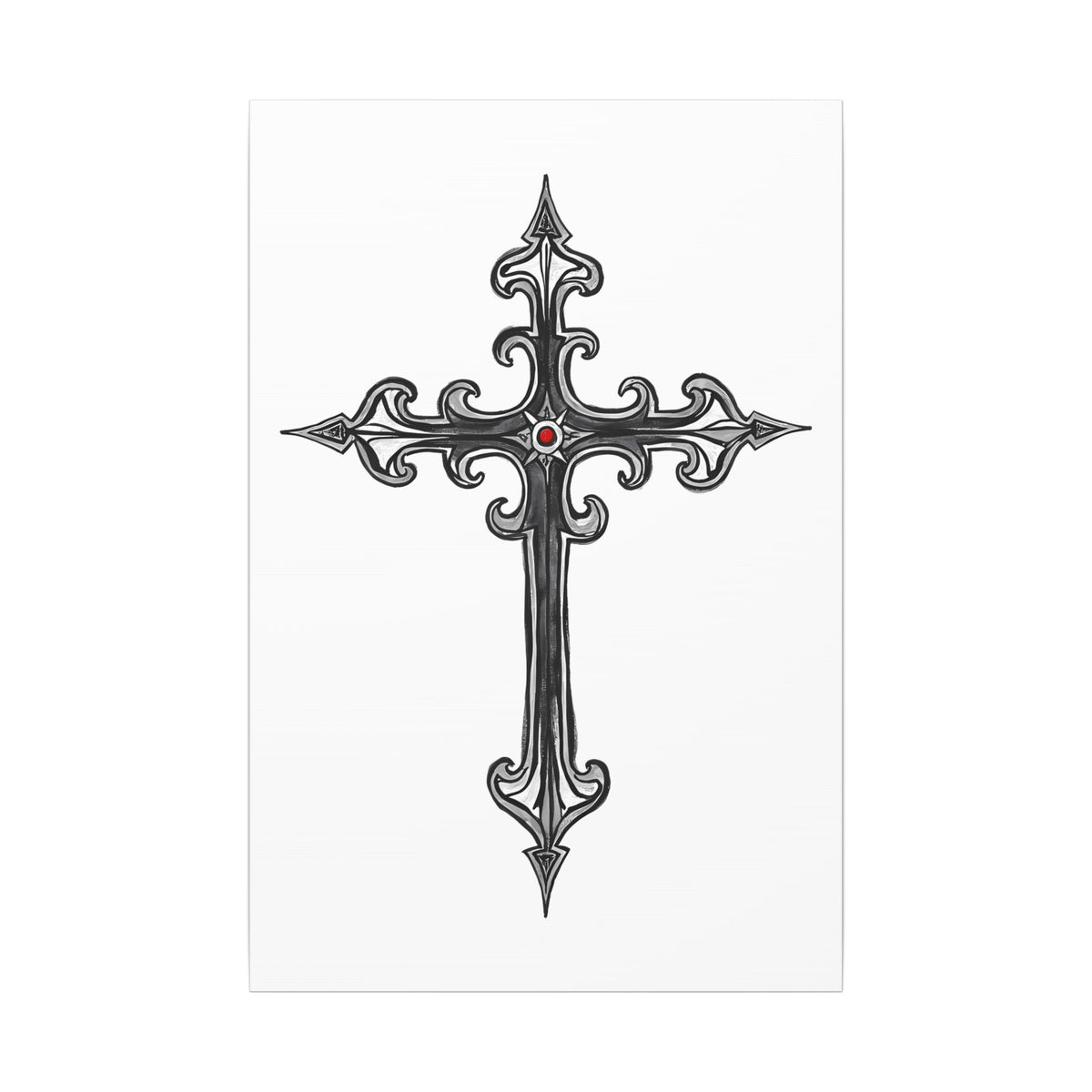 Ornate Silver Jeweled Cross Sketch | 24" x 36" Canvas (Vertical) | Christian Wall Art | Faith Home Decor | Inspirational Gothic-Style