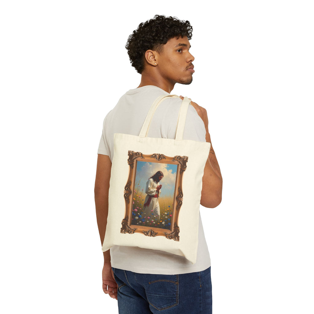 Jesus Praying in Meadow - Framed - Canvas Tote Bag
