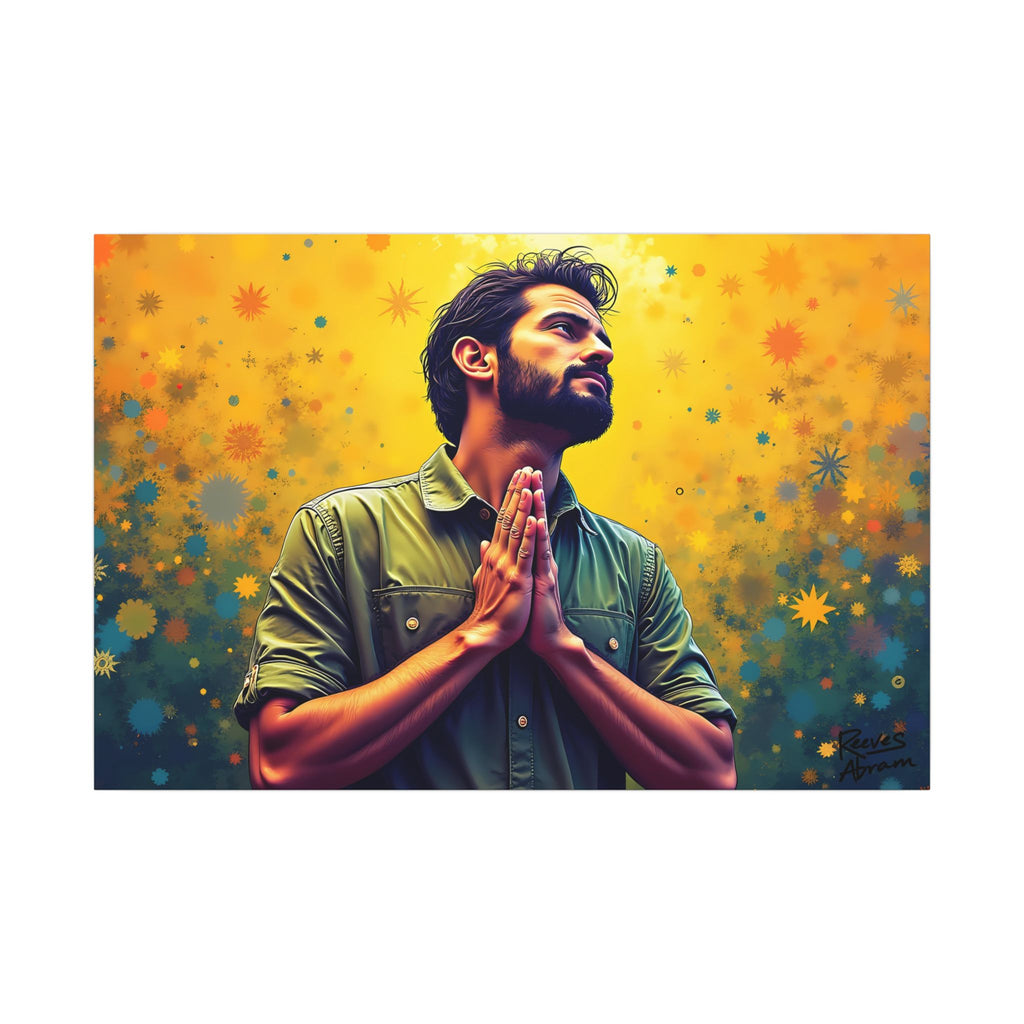 Praying Man Starburst | 36" x 24" Canvas (Horizontal) | Christian Wall Art | Illustration Style