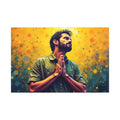 Praying Man Starburst | 36" x 24" Canvas (Horizontal) | Christian Wall Art | Illustration Style