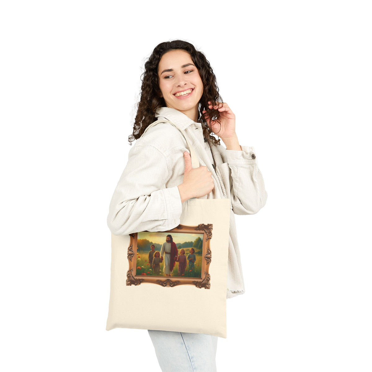 Jesus with Children in Wildflowers - Framed - Canvas Tote Bag