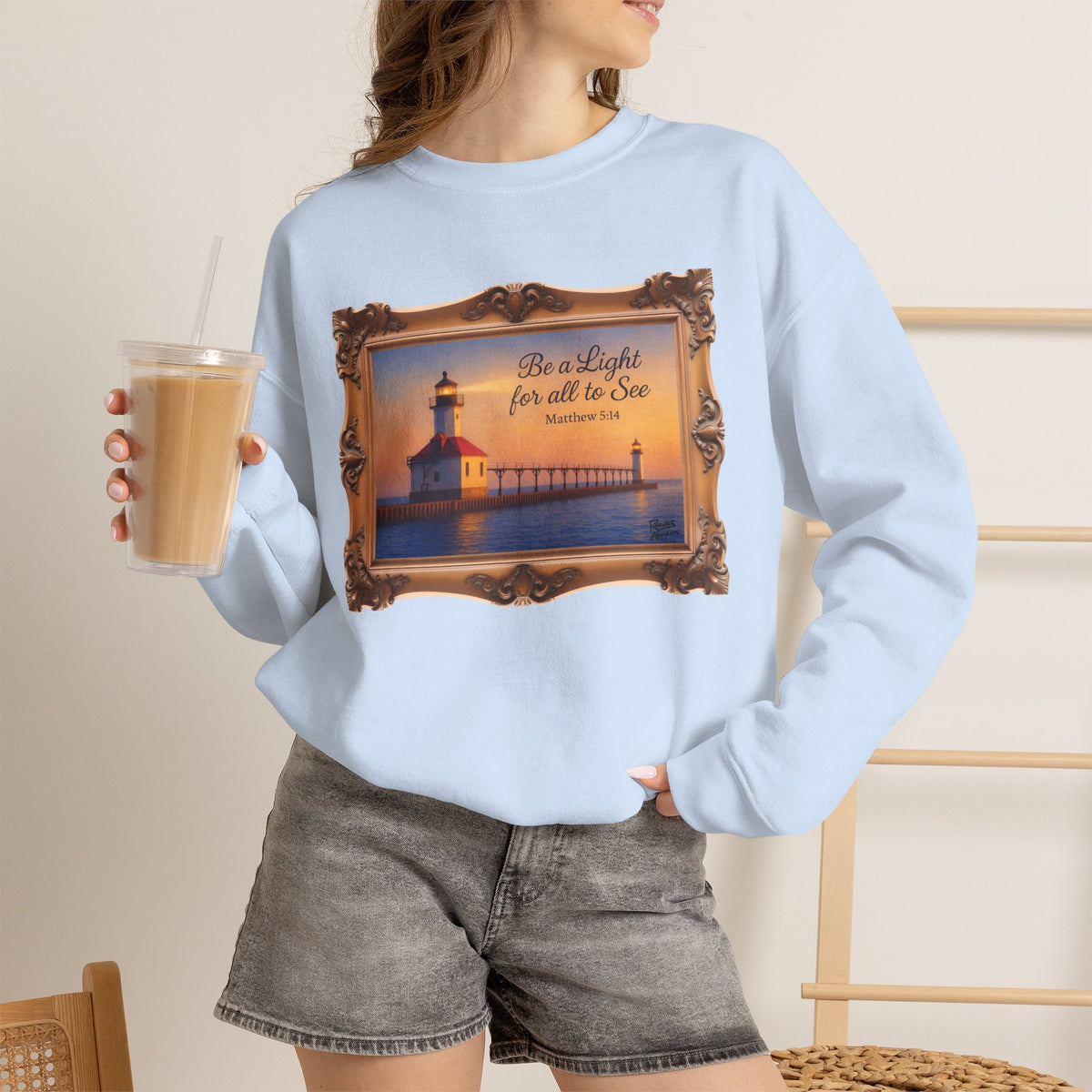 Be a Light - Matthew 5:14 - Framed | Crewneck Sweatshirt | Christian Art | Inspirational Scripture