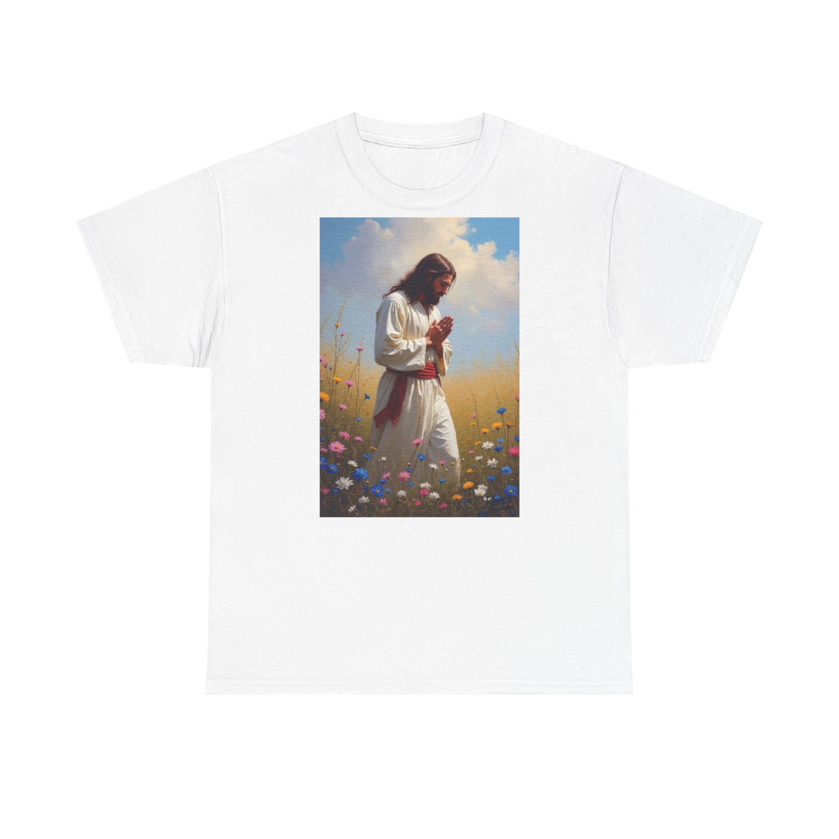 Jesus Praying in Meadow - T-Shirt | Religious Inspirational Tee, Prayer Shirt
