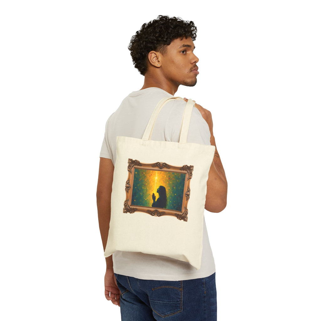 Woman in Prayer Under Magical Light - Framed - Canvas Tote Bag