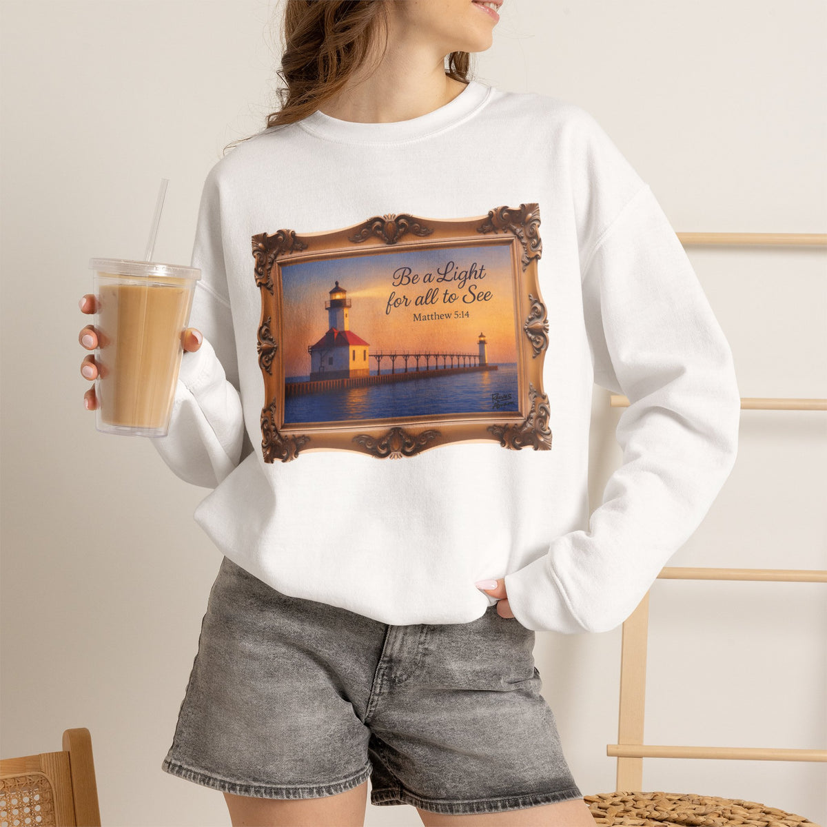 Be a Light - Matthew 5:14 - Framed | Crewneck Sweatshirt | Christian Art | Inspirational Scripture