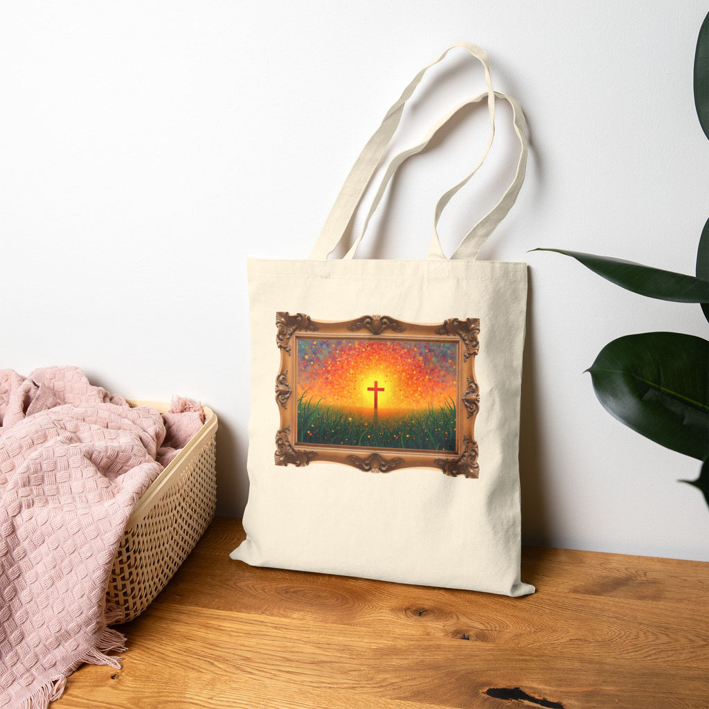 Glowing Cross in the Field - Framed - Canvas Tote Bag - Cross of Christ