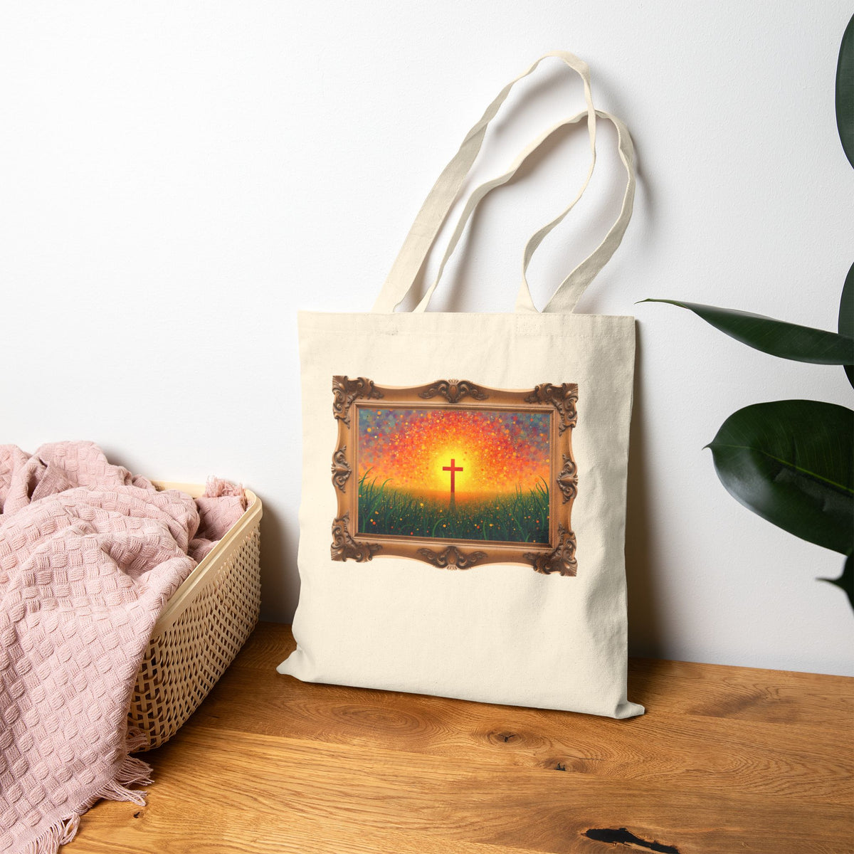 Glowing Cross in the Field - Framed - Canvas Tote Bag - Cross of Christ