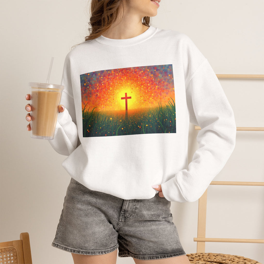Glowing Cross in the Field - Crewneck Sweatshirt | Cross of Christ
