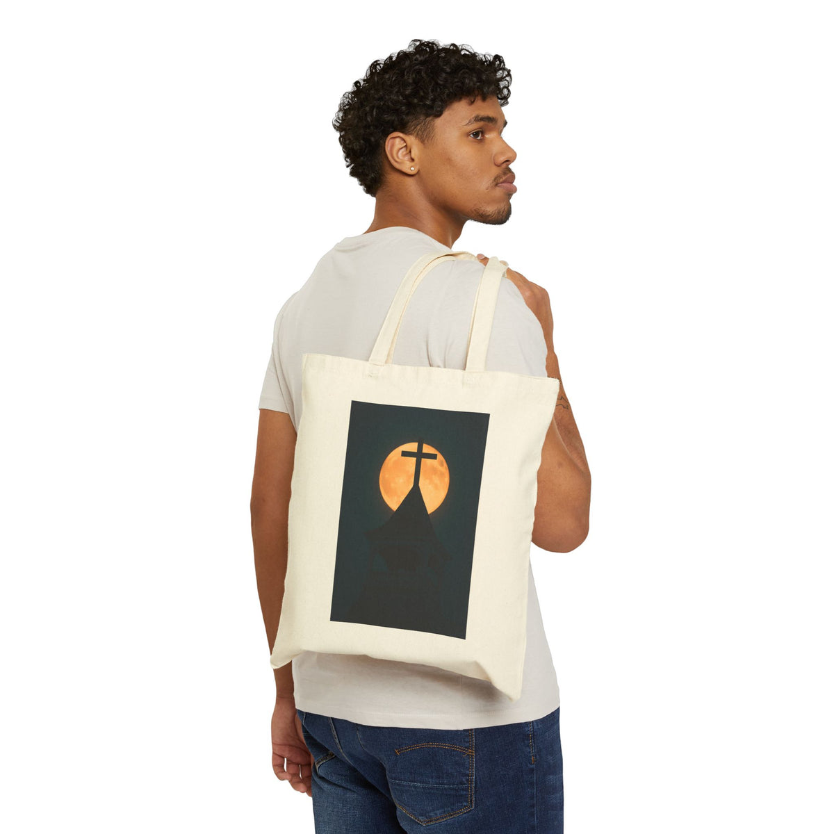 Church Steeple Moon - Canvas Tote Bag - Beauty of the Night Sky