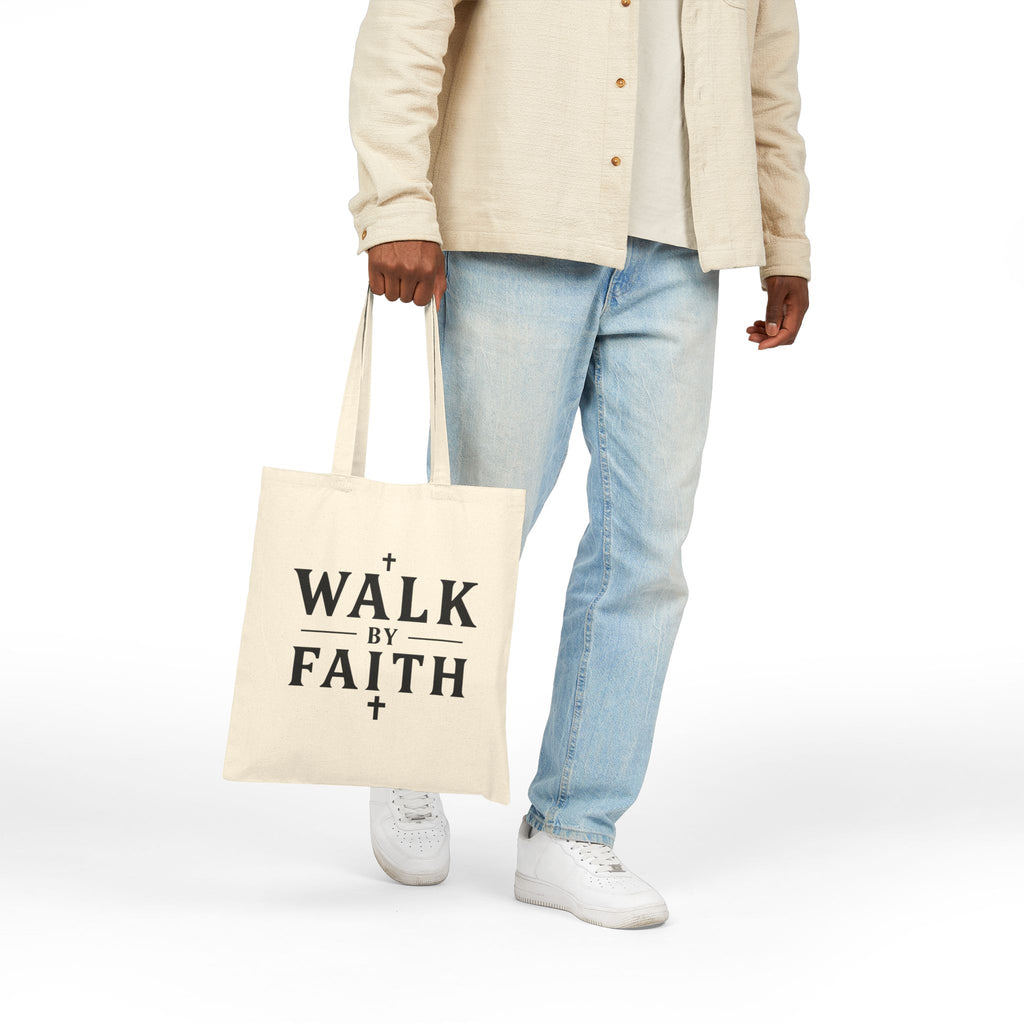 Walk by Faith Crosses Design - Canvas Tote Bag - 2 Corinthians 5:7