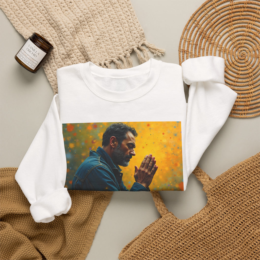 Man in Prayer | Crewneck Sweatshirt | Christian Art | Faith-Inspired