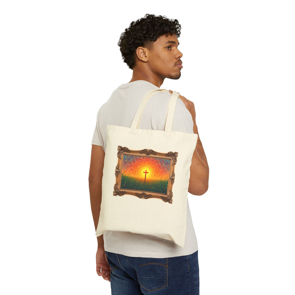 Glowing Cross in the Field - Framed - Canvas Tote Bag - Cross of Christ