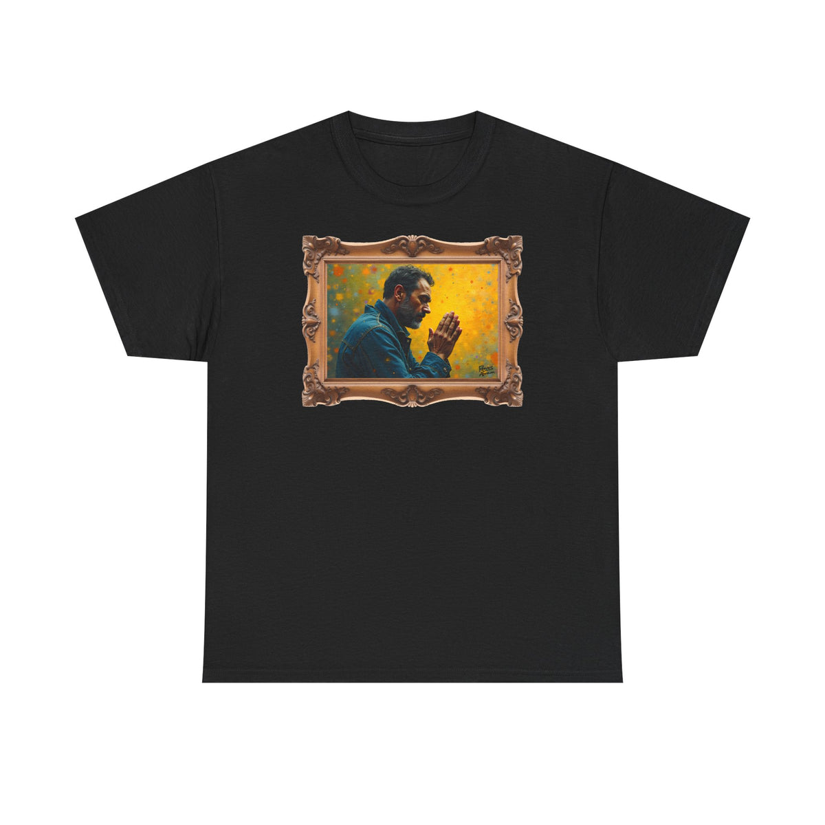 Man in Prayer - Framed - T-Shirt | Religious Inspirational Tee, Prayer Artwork