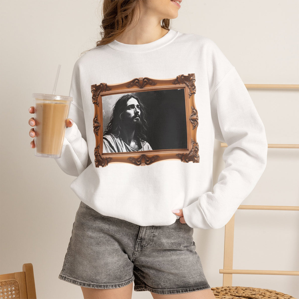 Contemplative Jesus - Framed - Crewneck Sweatshirt | Quiet Focus