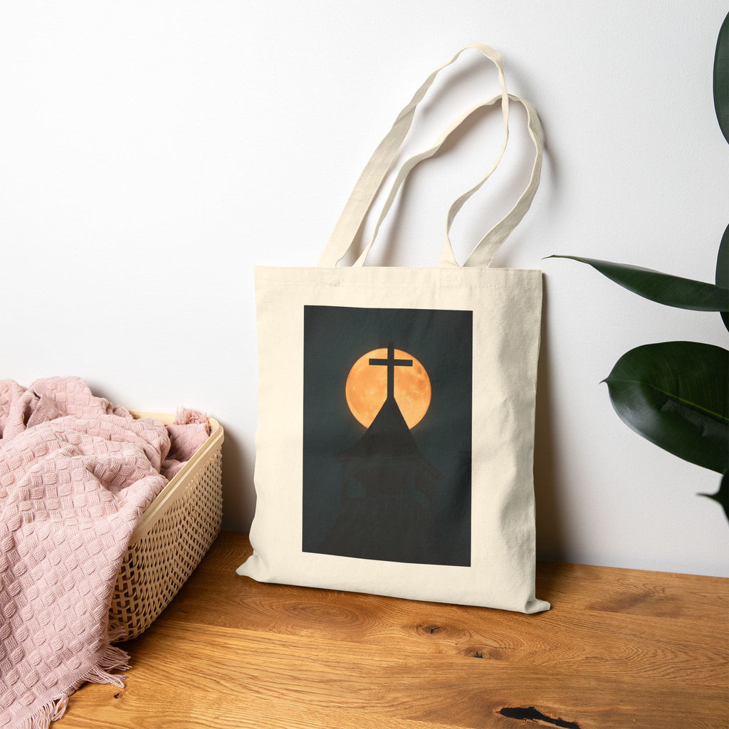 Church Steeple Moon - Canvas Tote Bag - Beauty of the Night Sky