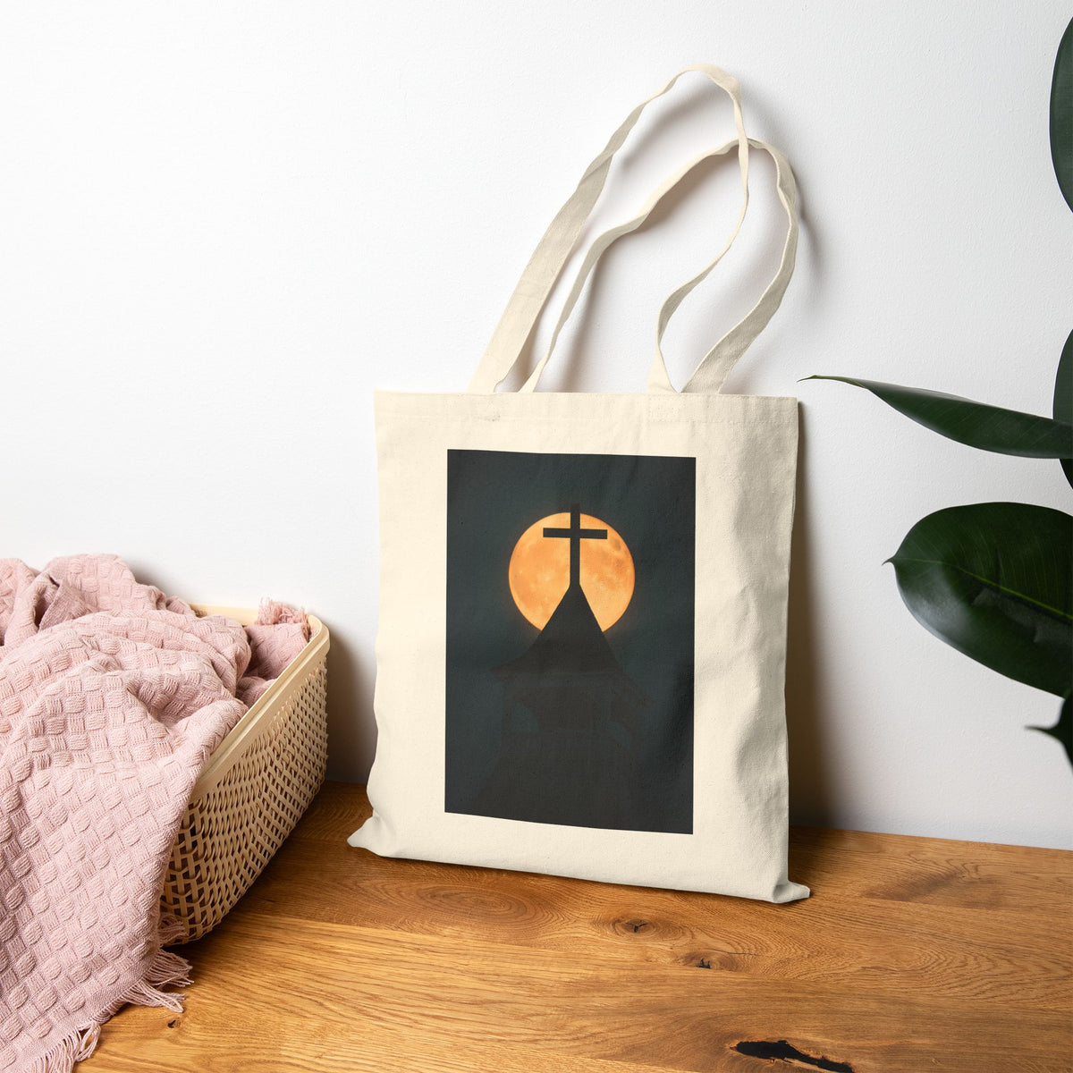 Church Steeple Moon - Canvas Tote Bag - Beauty of the Night Sky