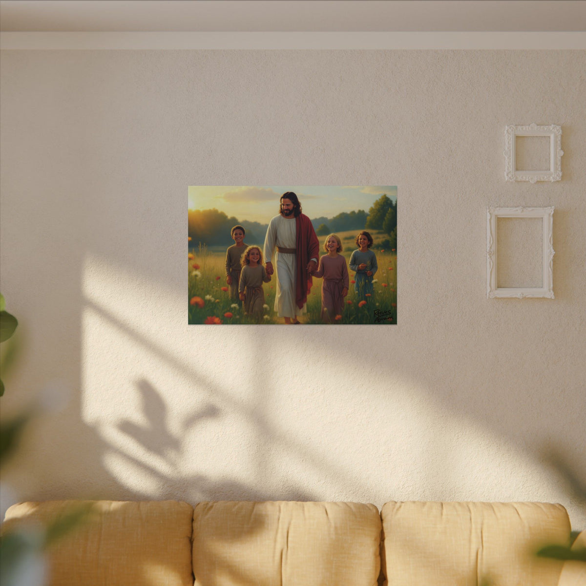 Jesus with Children in Wildflowers | 36" x 24" Canvas (Horizontal) | Christian Wall Art