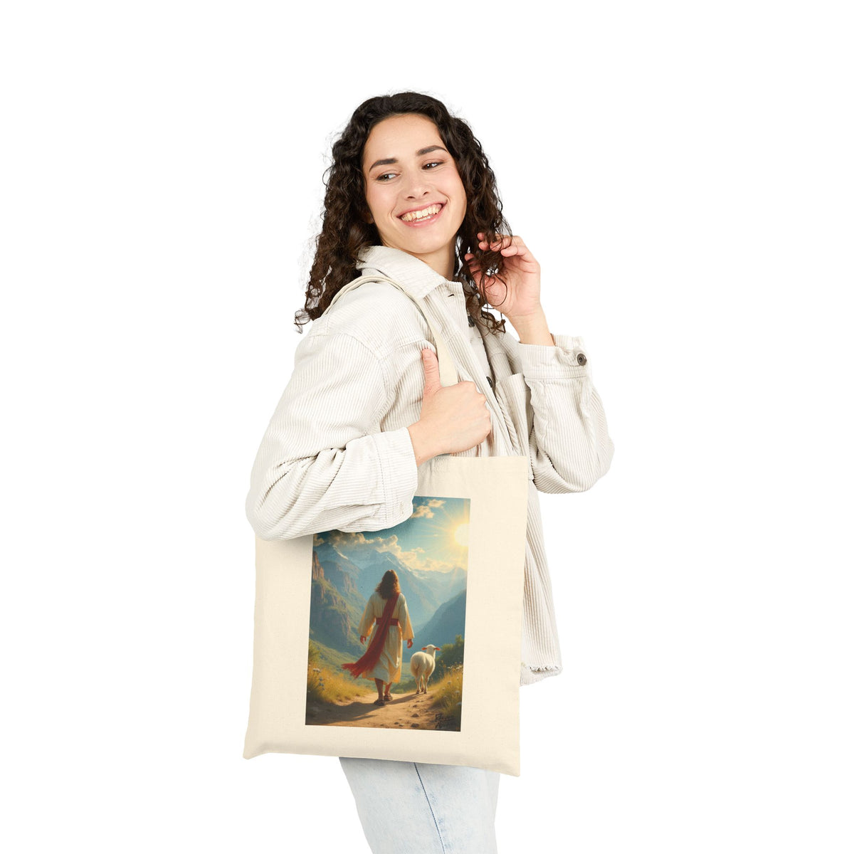 Jesus and the Lost Lamb | Christian Art | Faith-Inspired - Canvas Tote Bag