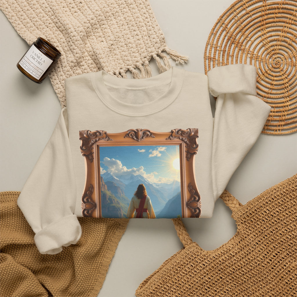 Jesus and the Lost Lamb - Framed | Crewneck Sweatshirt | Christian Art | Faith-Inspired