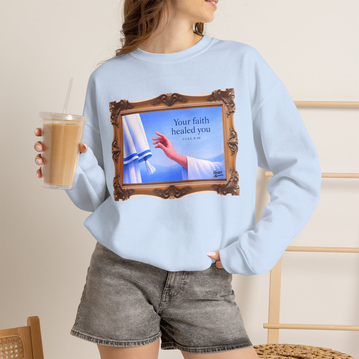 Your Faith Healed You (Luke 8:48) - Framed - Crewneck Sweatshirt | Bible Art