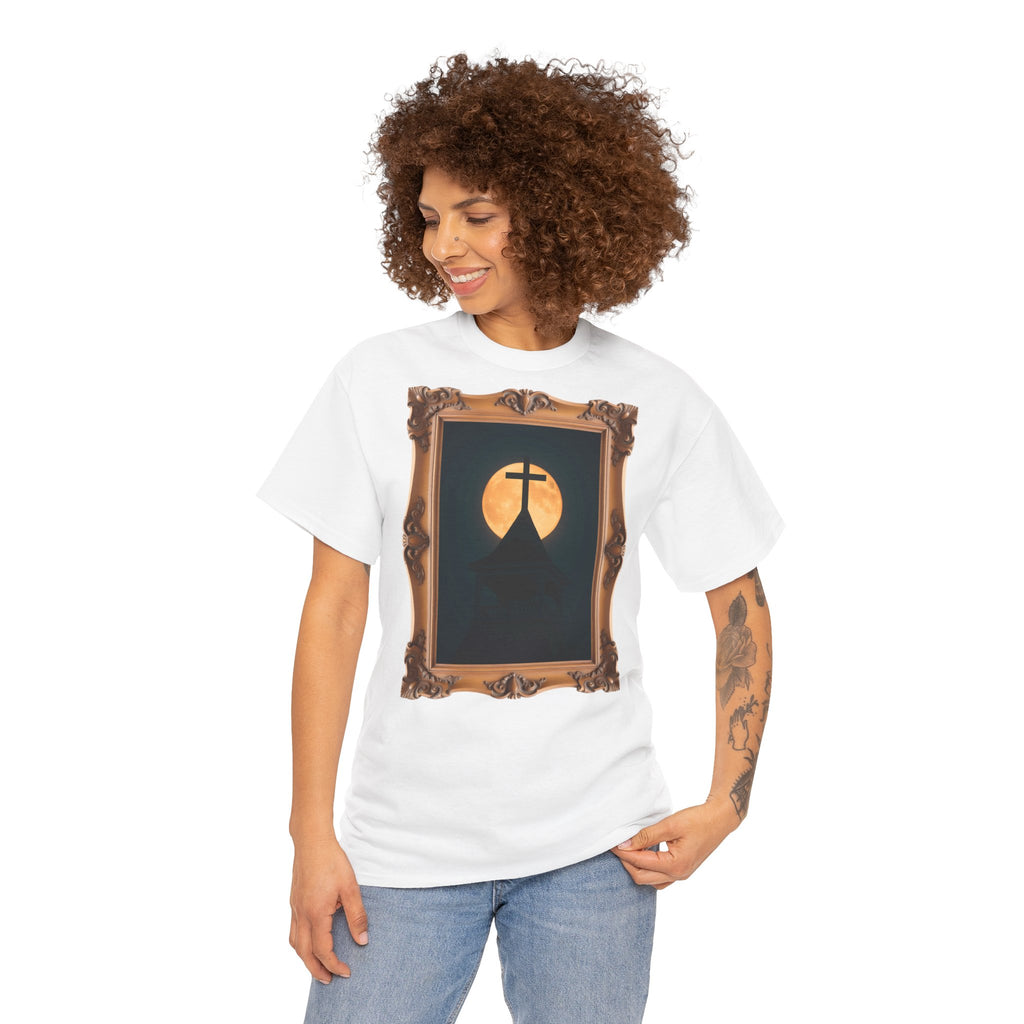Church Steeple Moon - Framed - T-Shirt | Religious Inspirational Tee | Beauty of the Night Sky