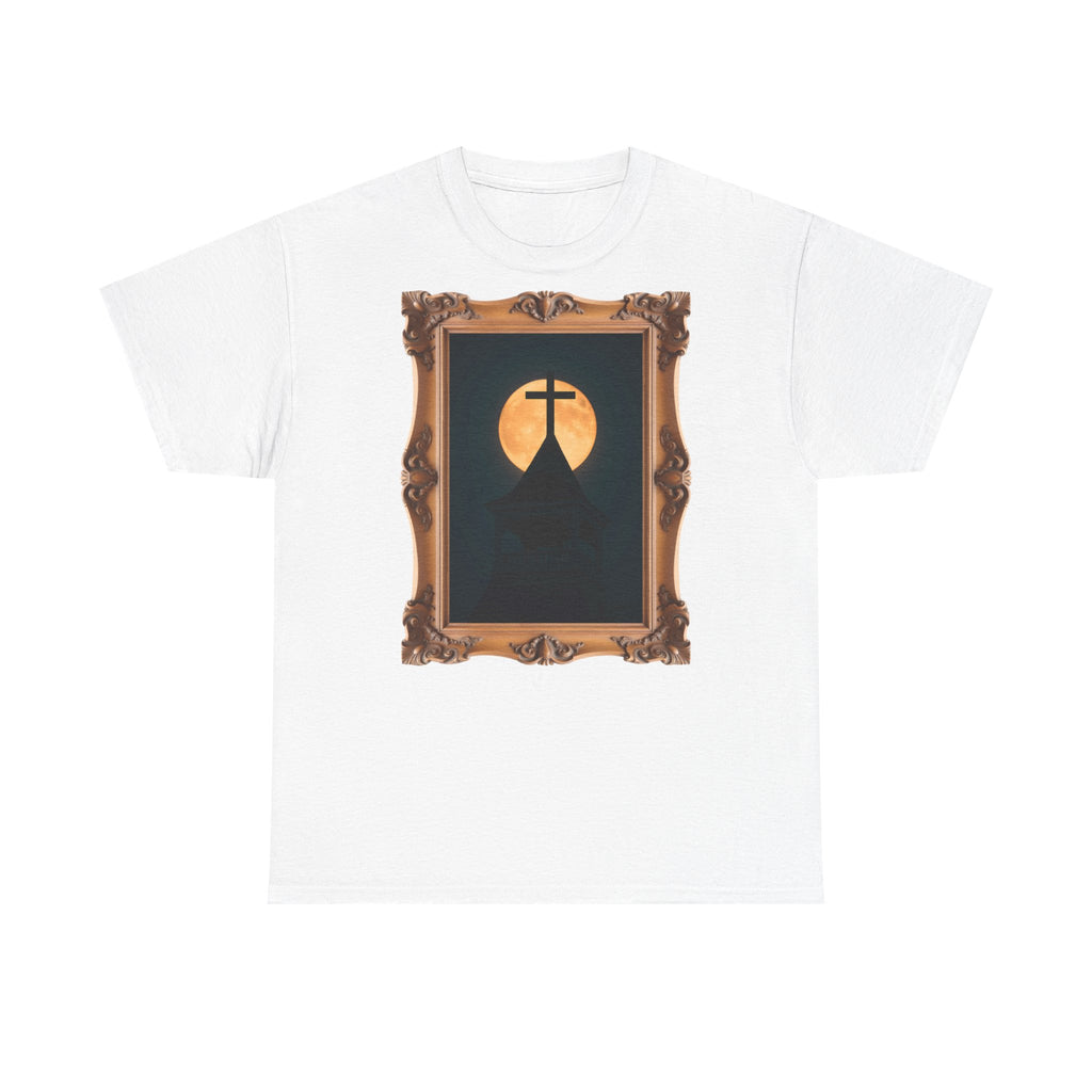 Church Steeple Moon - Framed - T-Shirt | Religious Inspirational Tee | Beauty of the Night Sky