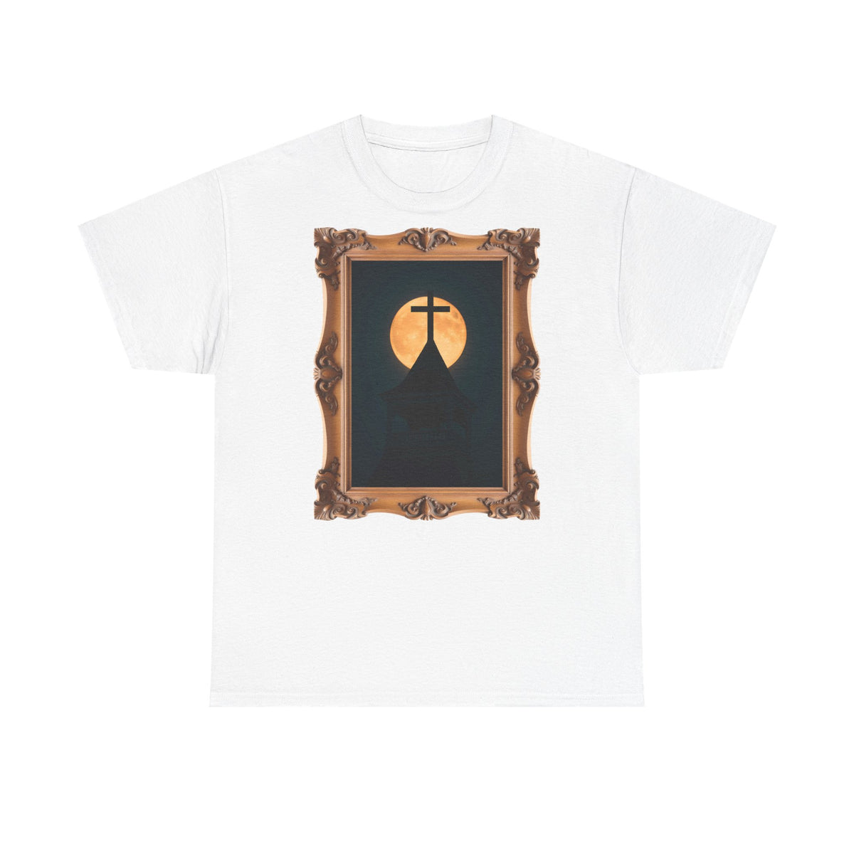 Church Steeple Moon - Framed - T-Shirt | Religious Inspirational Tee | Beauty of the Night Sky