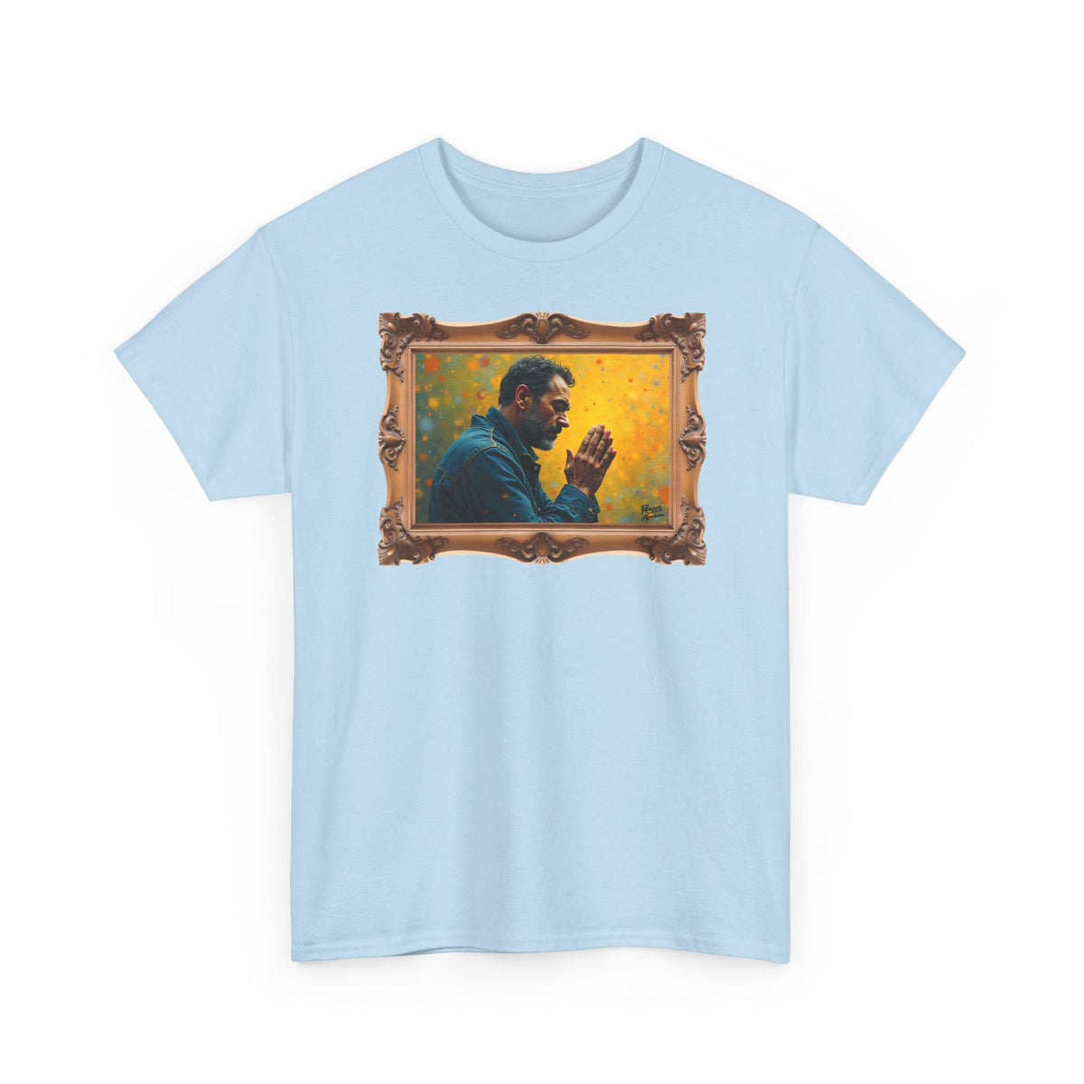 Man in Prayer - Framed - T-Shirt | Religious Inspirational Tee, Prayer Artwork